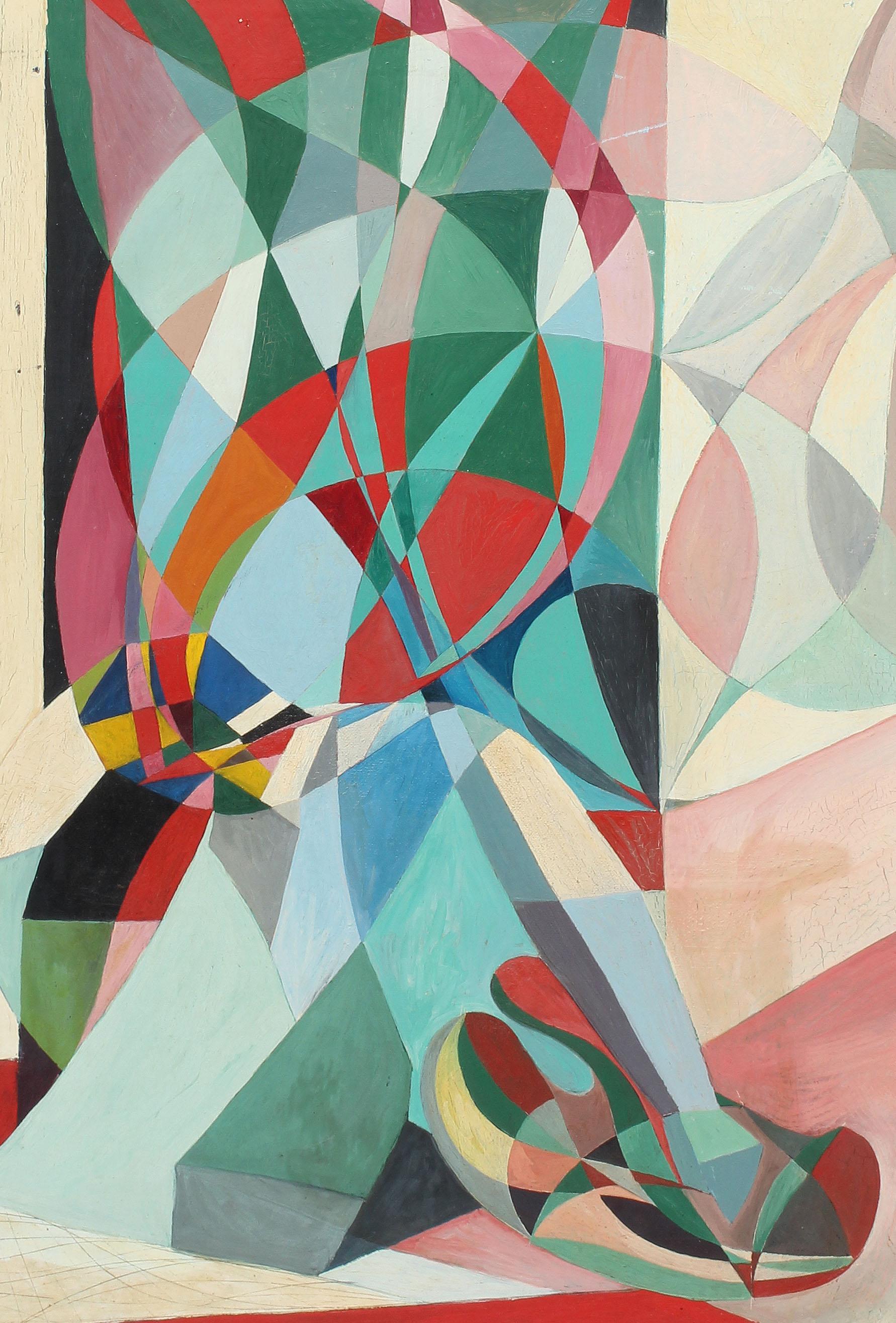 Ancienne peinture à l'huile abstraite cubiste américaine moderniste et abstraite signée, rare  - Beige Abstract Painting par Lela Axline