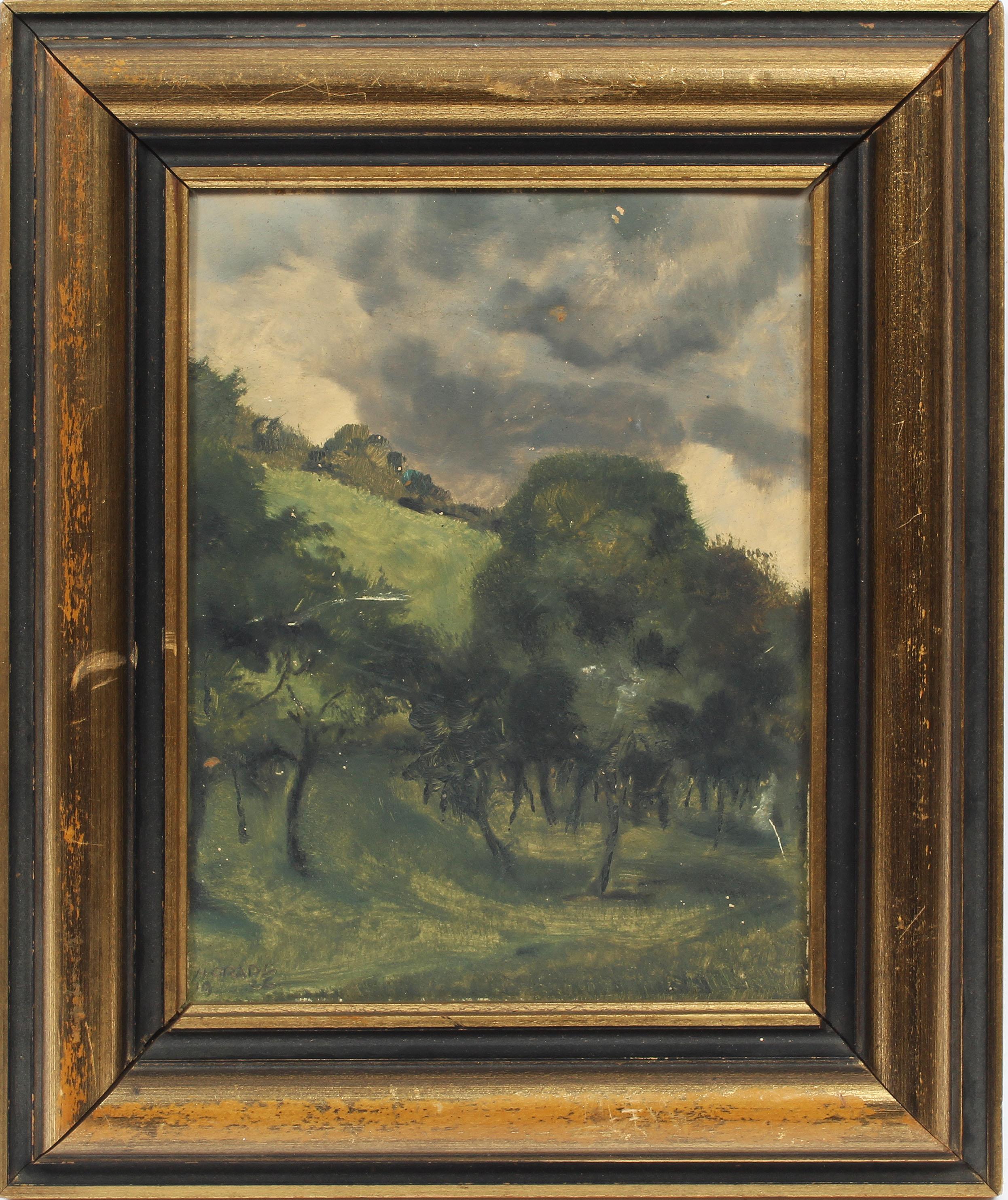 Hermann Gradl (1883 - 1964)  Landscape Painting - Antique German Impressionist Signed Panoramic Rare Early Landscape Oil Painting