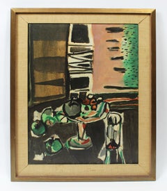 Antique Italian Modernist Abstract Flower Still Life Pop Art Signed Oil Painting