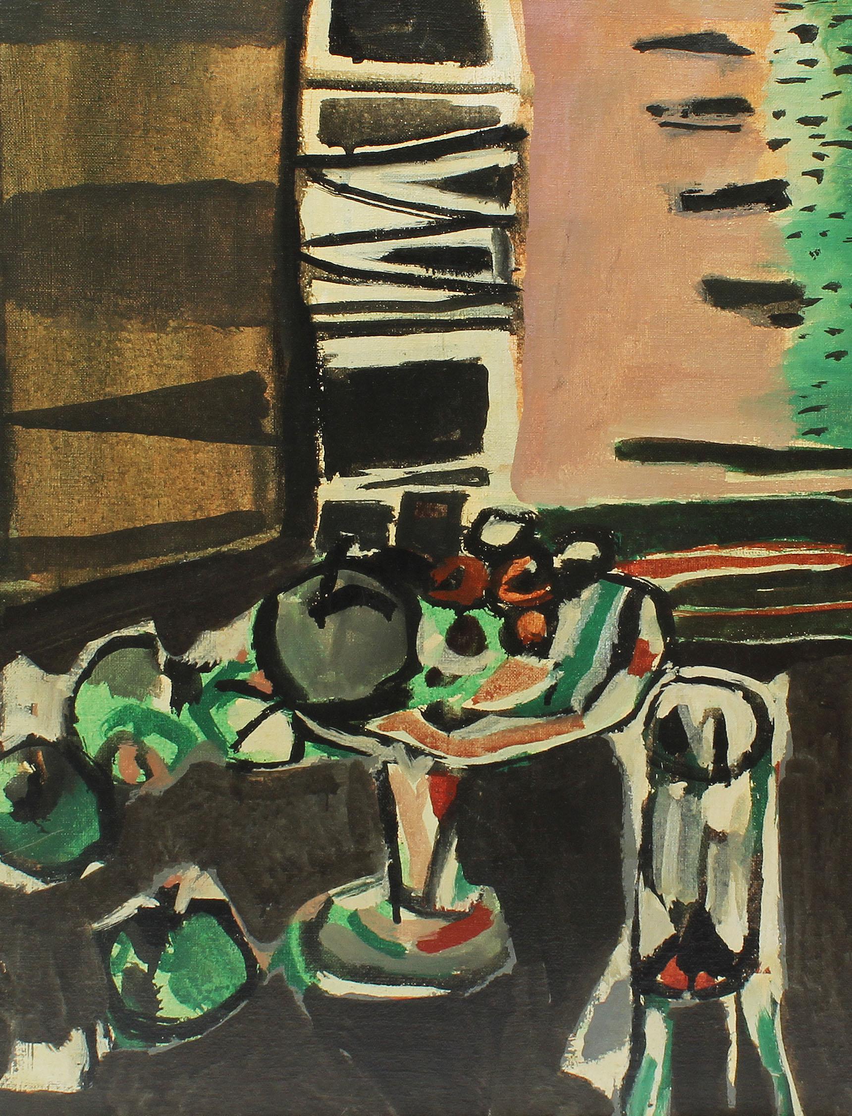 Antikes italienisches modernistisches abstraktes Blumenstillleben, Pop-Art, signiertes Ölgemälde (Braun), Abstract Painting, von Giorgio Celiberti