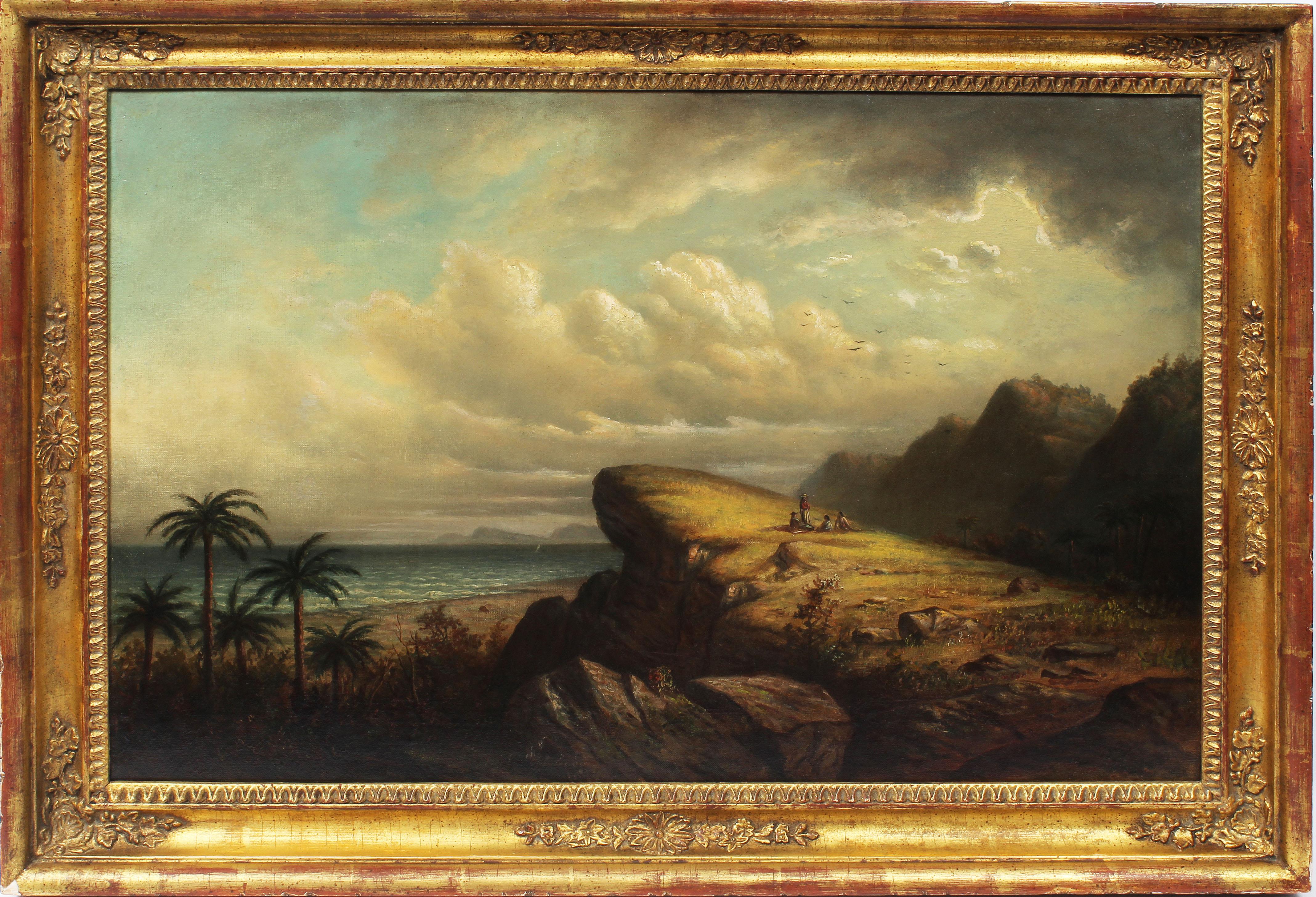 Harold Rudolph Landscape Painting - Antique American Southern School Tropical Coastal Ocean Landscape Oil Painting