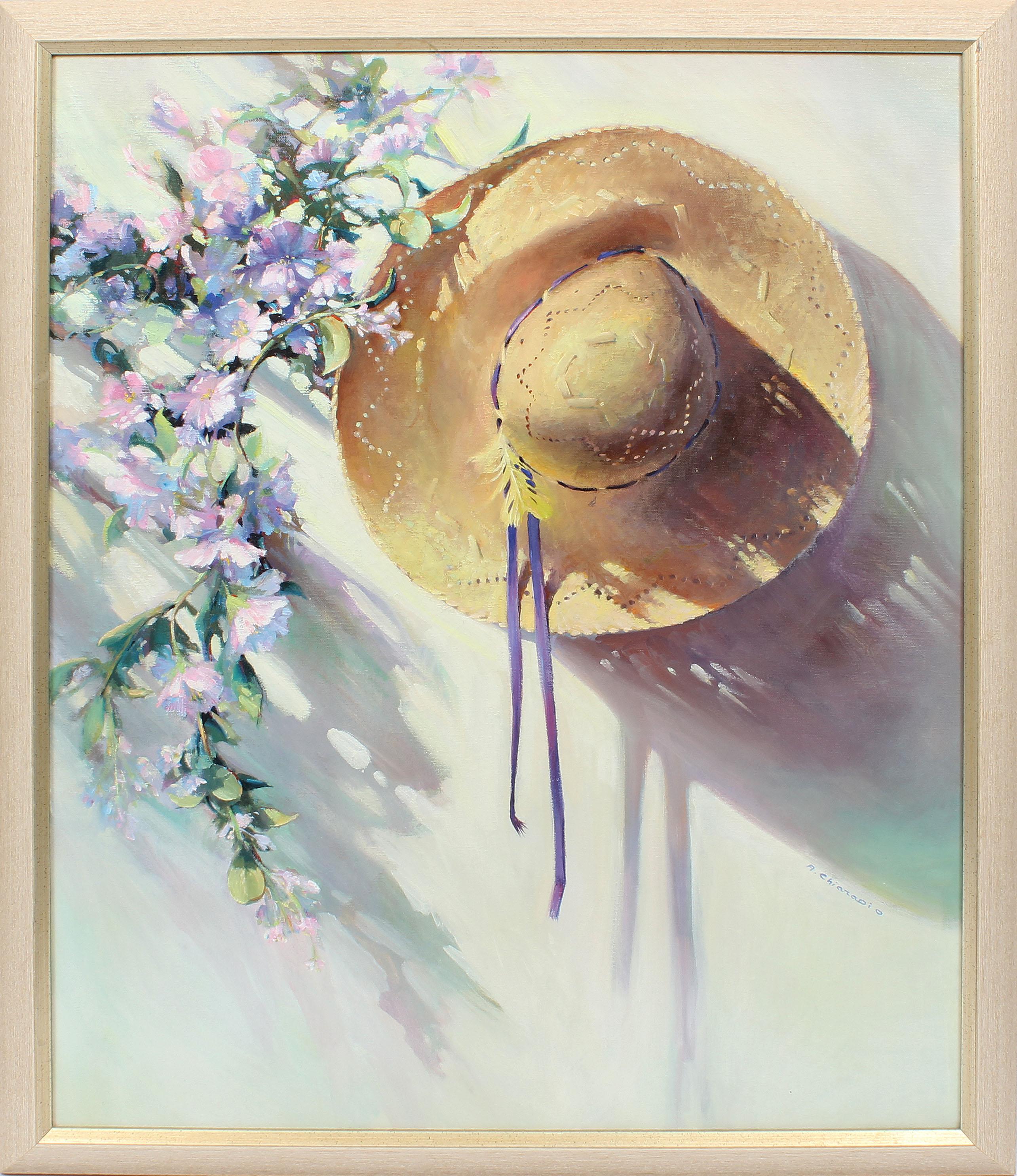 Audrey Chiaradio Still-Life Painting - Vintage American Tropical Florida Trompe L'Oeil Flower Still Life Oil Painting