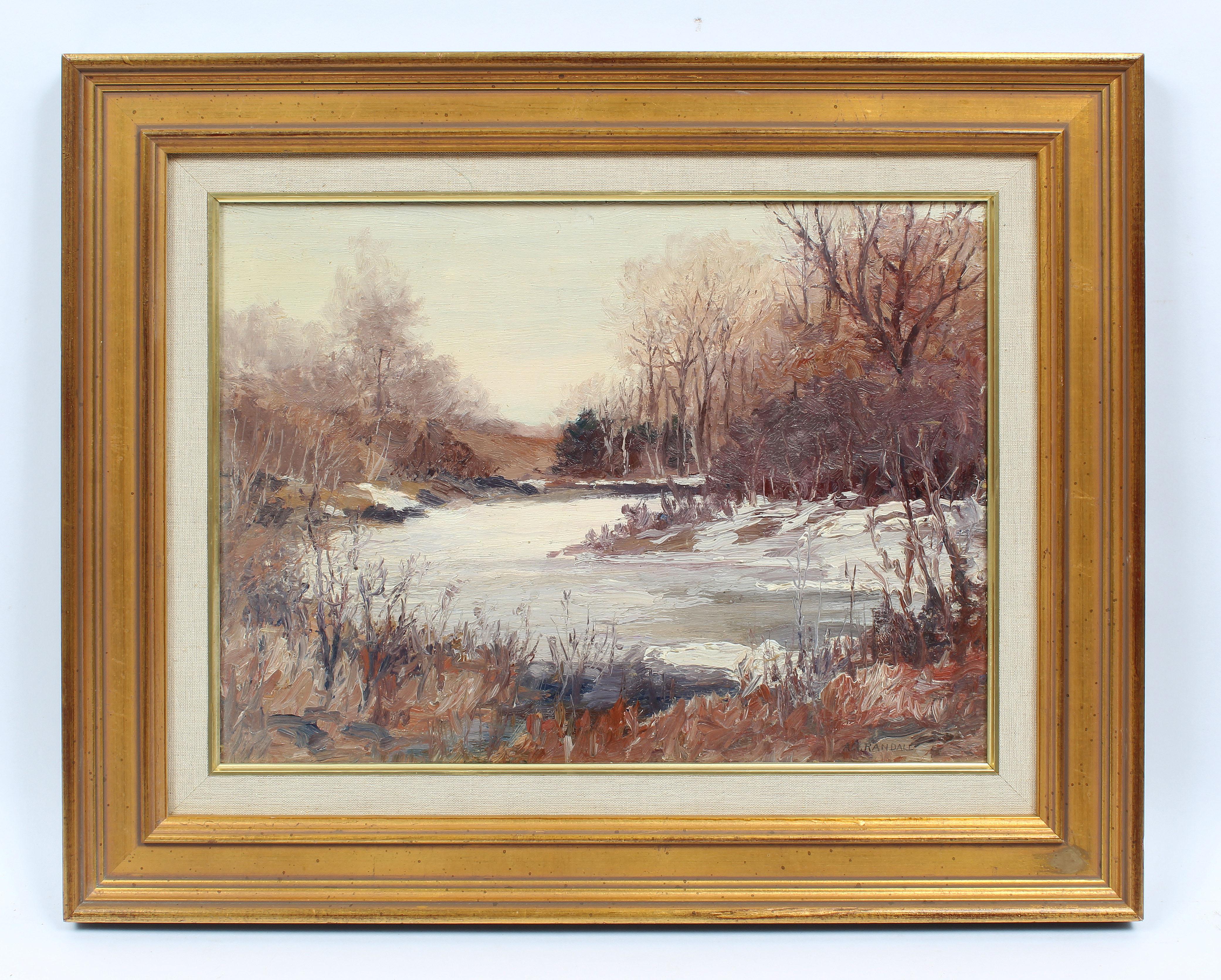 Antike amerikanische Maine-Winter-Impressionistische Flusslandschaft, signiert, Ölgemälde – Painting von Asa Grant Randall