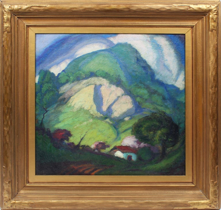 Maurice Auguste Del Mue Landscape Painting - Antique California Modernist Abstract Landscape Signed Original Oil Painting