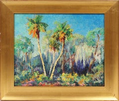 Antique American Impressionist Tropical Palm Tree Original  Beach Oil Painting