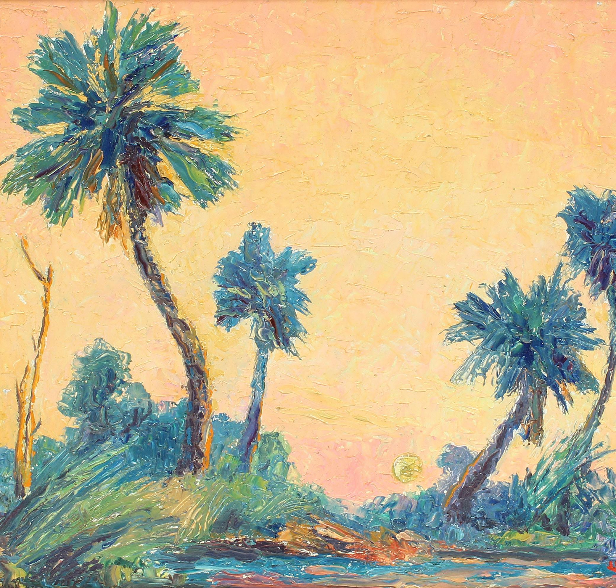 Antique American Impressionist Tropical Florida Beach Scene Signed Oil Painting - Brown Landscape Painting by Francis Orville Libby