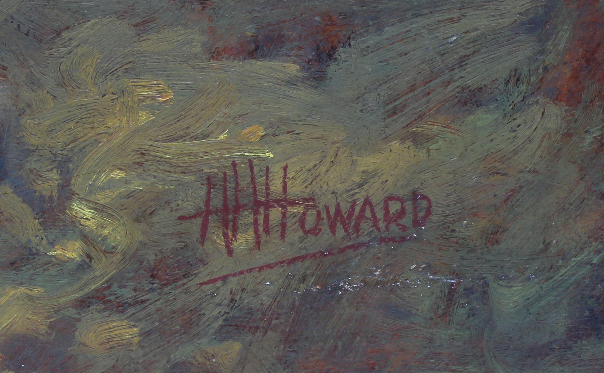 Large Antique American Impressionist Signed Summer River Landscape Oil Painting - Brown Landscape Painting by Hugh Huntington Howard