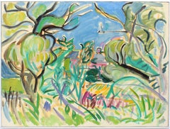 Antique American Modernist Abstract Landscape Original Fauvist Rare Oil Painting
