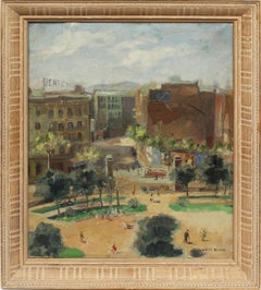 Antikes impressionistisches Ölgemälde der weiblichen Künstlerin Ashcan School, signiert Cityscape, Cityscape