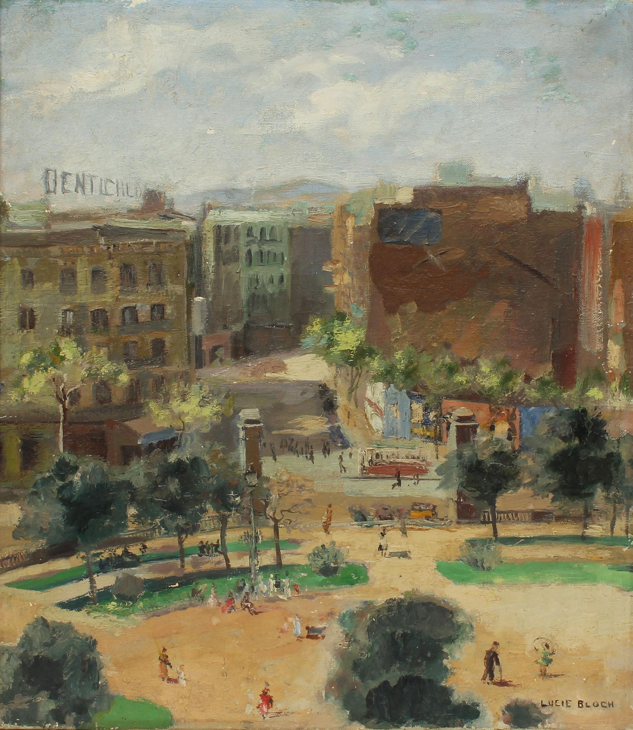 Antikes impressionistisches Ölgemälde der weiblichen Künstlerin Ashcan School, signiert Cityscape, Cityscape (Impressionismus), Painting, von Lucie Bloch