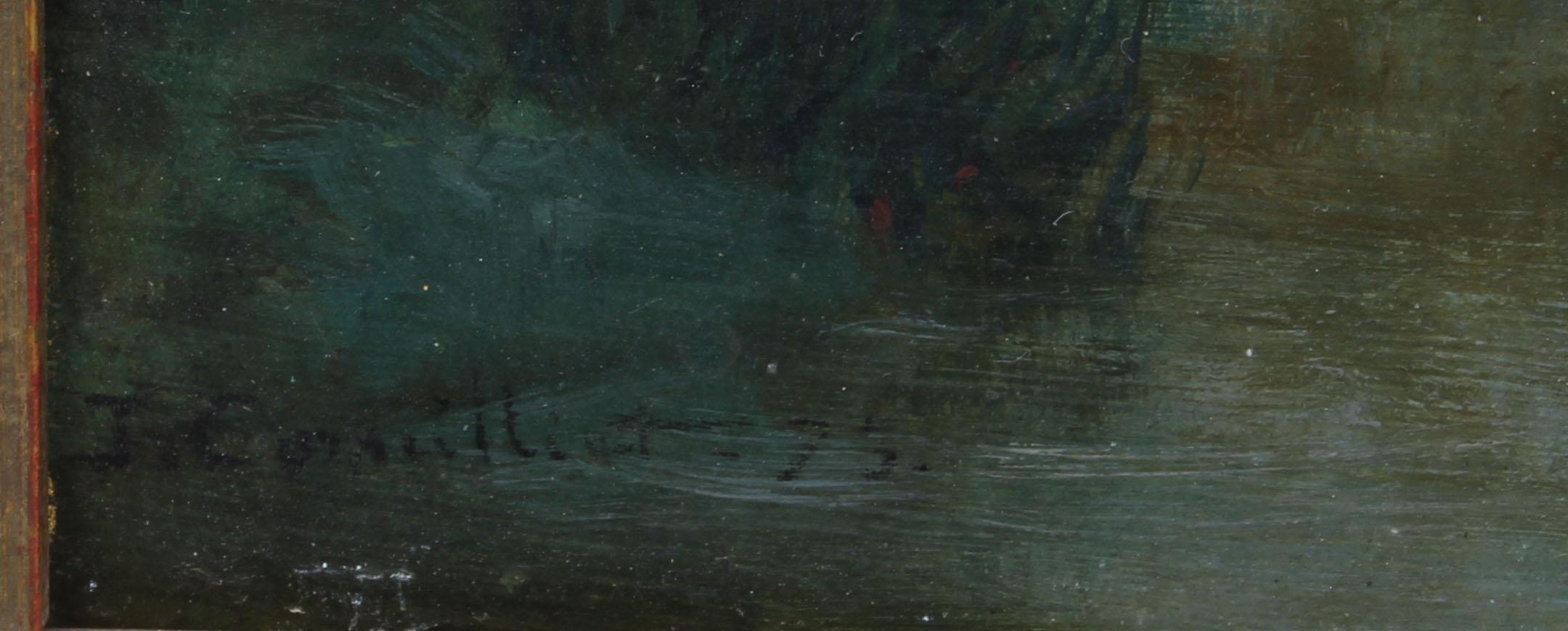 Antique French Barbizon Signed Original River Boat Landscape Rare Oil Painting 3