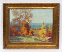 Antique Female Impressionist Fall Landscape Signed Original Indiana Oil Painting