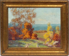 Antique Female Impressionist Fall Landscape Signed Original Indiana Oil Painting