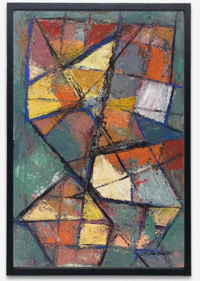 Abstract American Geometric Oil Painting Martin Rosenthal 60 Mid Century Modern - Gray Abstract Painting by Martin Rosenthal