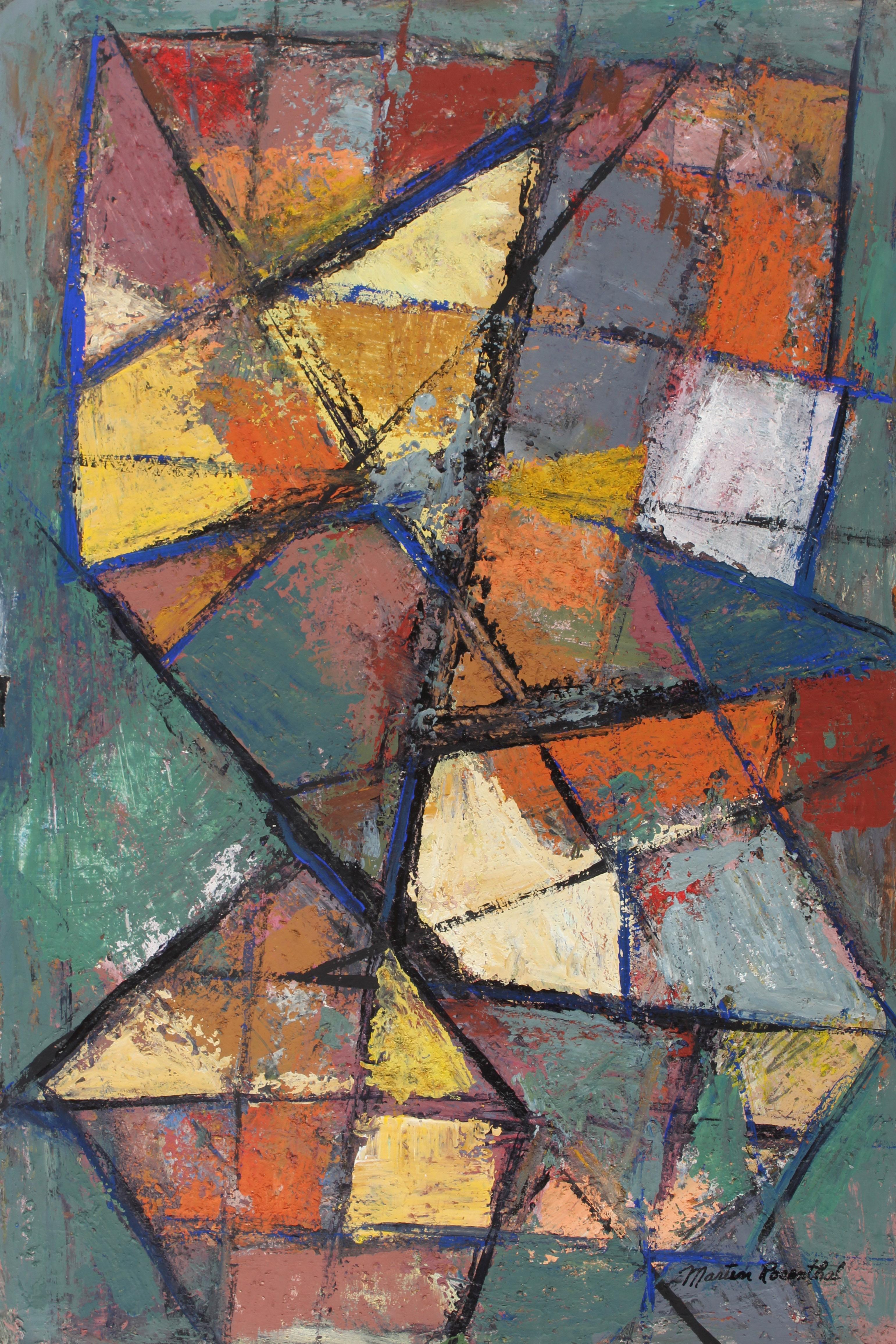 Peinture à l'huile géométrique abstraite américaine abstraite de Martin Rosenthal, 60e siècle moderne en vente 1