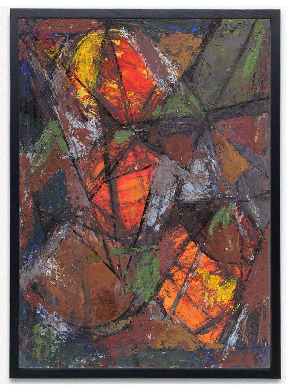 Pittura ad olio astratta americana geometrica Martin Rosenthal 60 Mid Century Modern