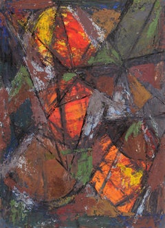 Pintura al óleo abstracta geométrica americana Martin Rosenthal 60 Mid Century Modern