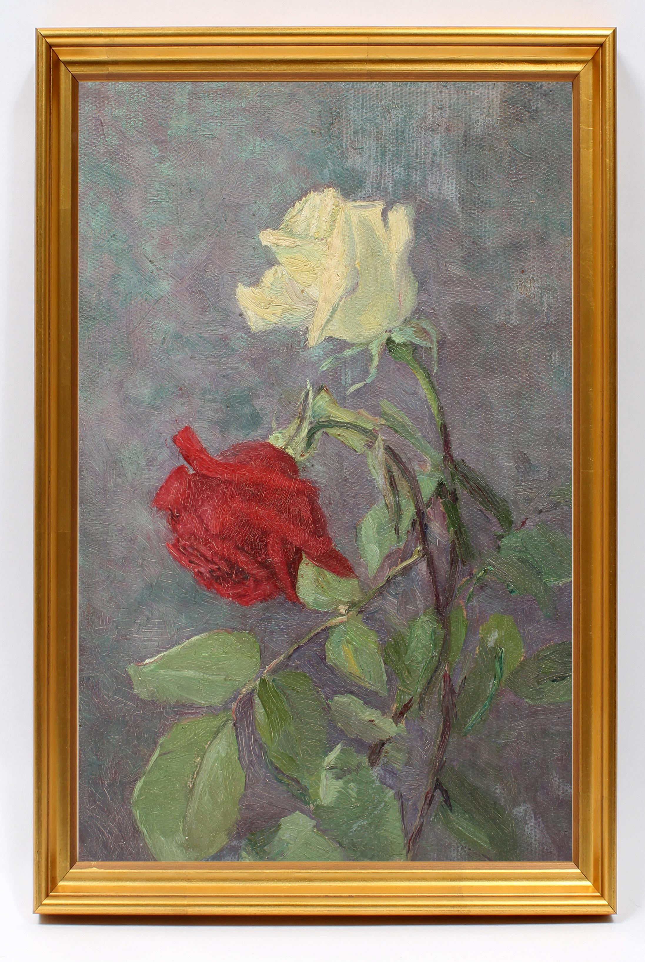 Sallie Van Horn Interior Painting - Antique American Oil Painting Still Life Flora Rare 19th Century New York Jersey