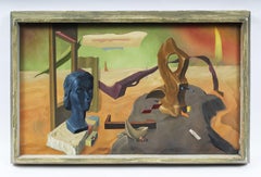 Antico dipinto americano di grandi dimensioni, capolavoro surreale del paesaggio e del ritratto