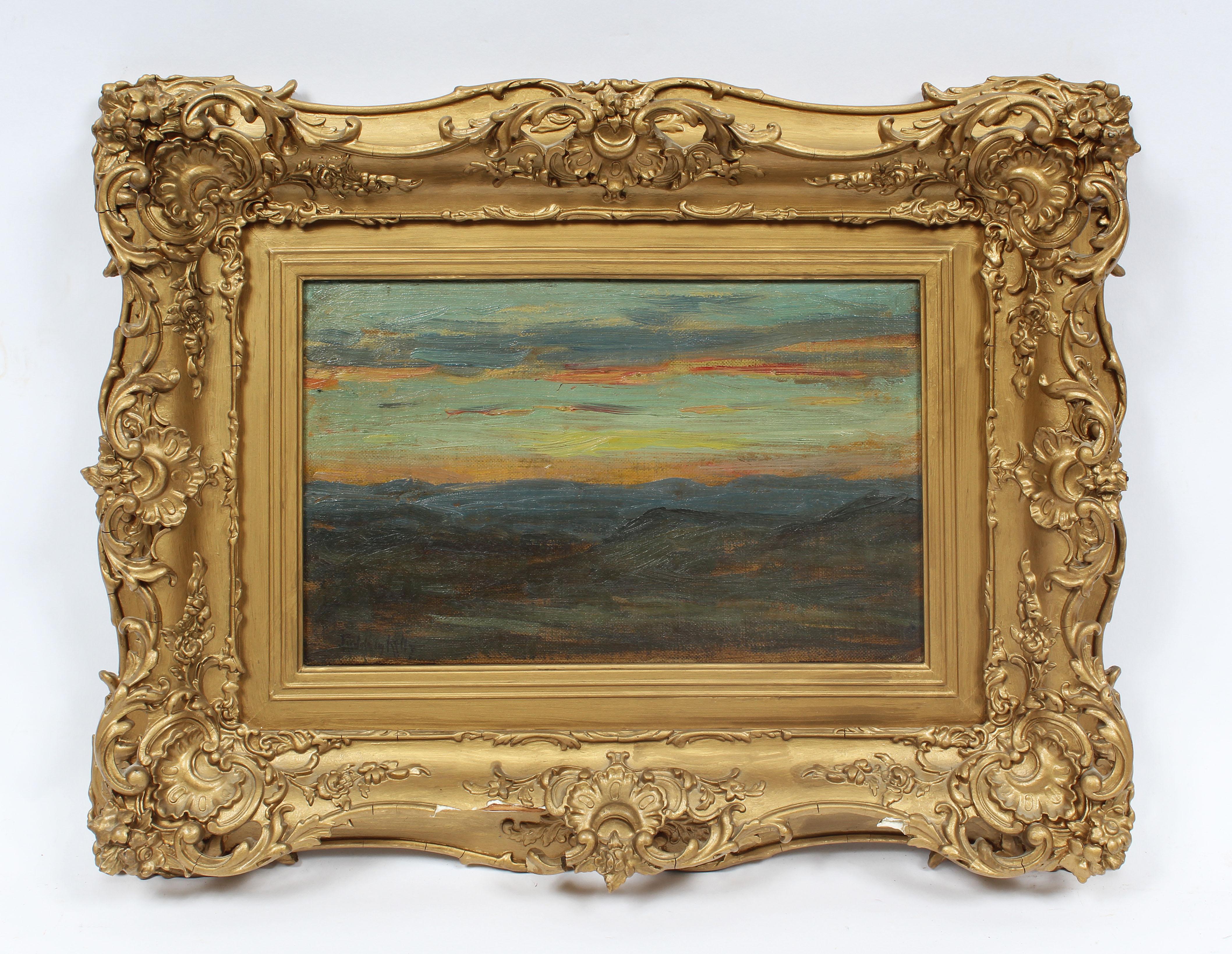 Julia Redding Kelly Landscape Painting - Antique Early American Female Impressionist Signed Landscape Sunset Oil Painting