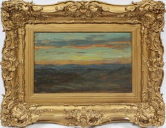 Antique Early American Female Impressionist Signed Landscape Sunset Oil Painting