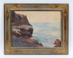 Antique American Impressionist Sunset Seascape Signed Ocean Beach Oil Painting