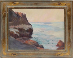 Antique American Impressionist Sunset Seascape Signed Ocean Beach Oil Painting