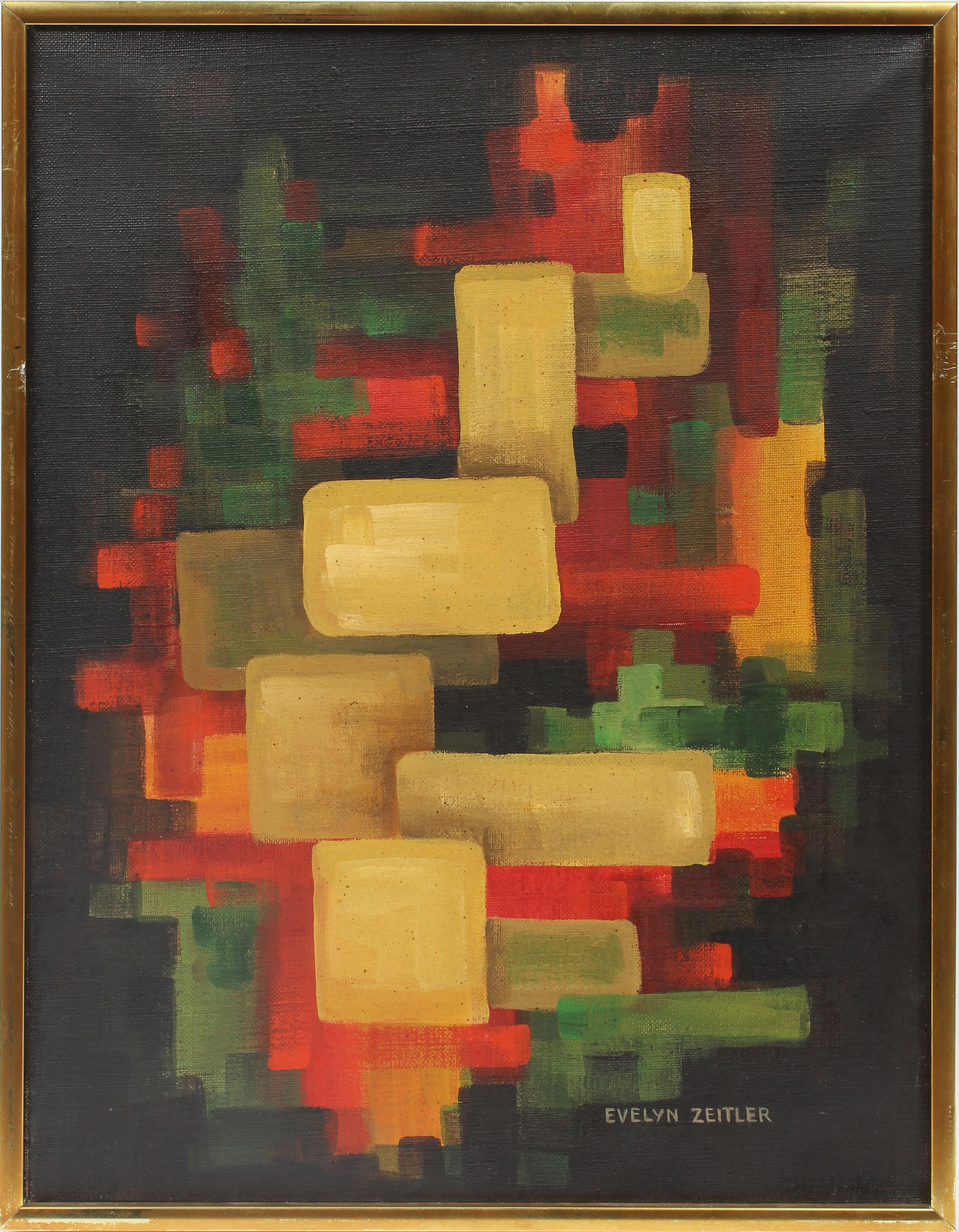 Evelyn Zeitler Abstract Painting - Antique American Female Modernist Abstract Geometric Wisconsin Rare Oil Painting