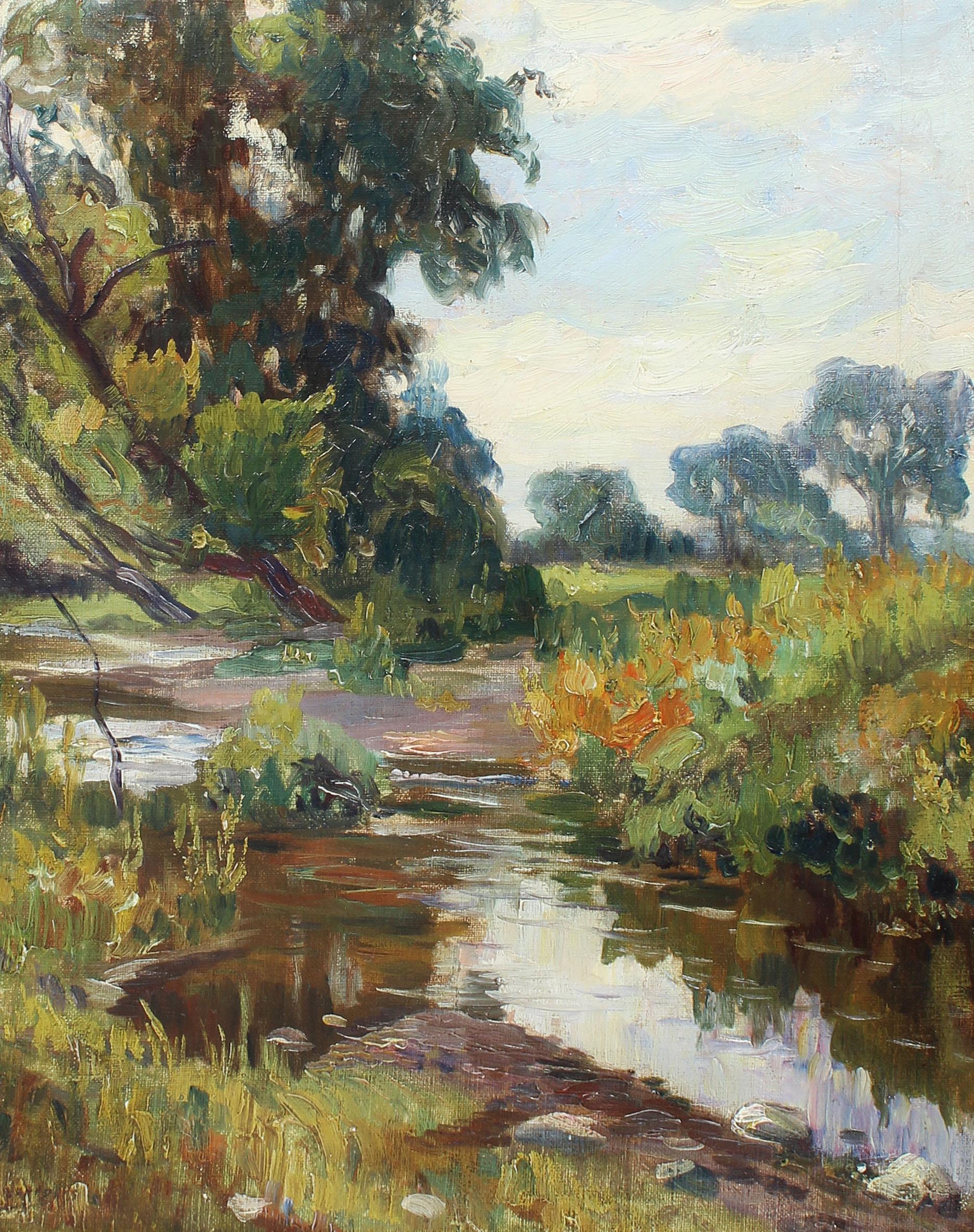 Antique Large American Impressionist Signed Giltwood Frame Landscape Painting 3