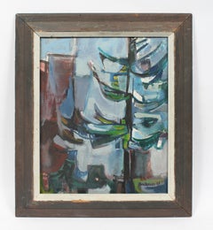 Antique Female Modernist Nature Abstract Pine Tree Study Original Oil Painting