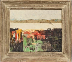 Vintage Mid Century Modern Nyack NY Modernist Abstract Cityscape Oil Painting