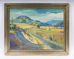 Rare Antique American Tennessee Regionalist Flower Landscape Signed Oil Painting