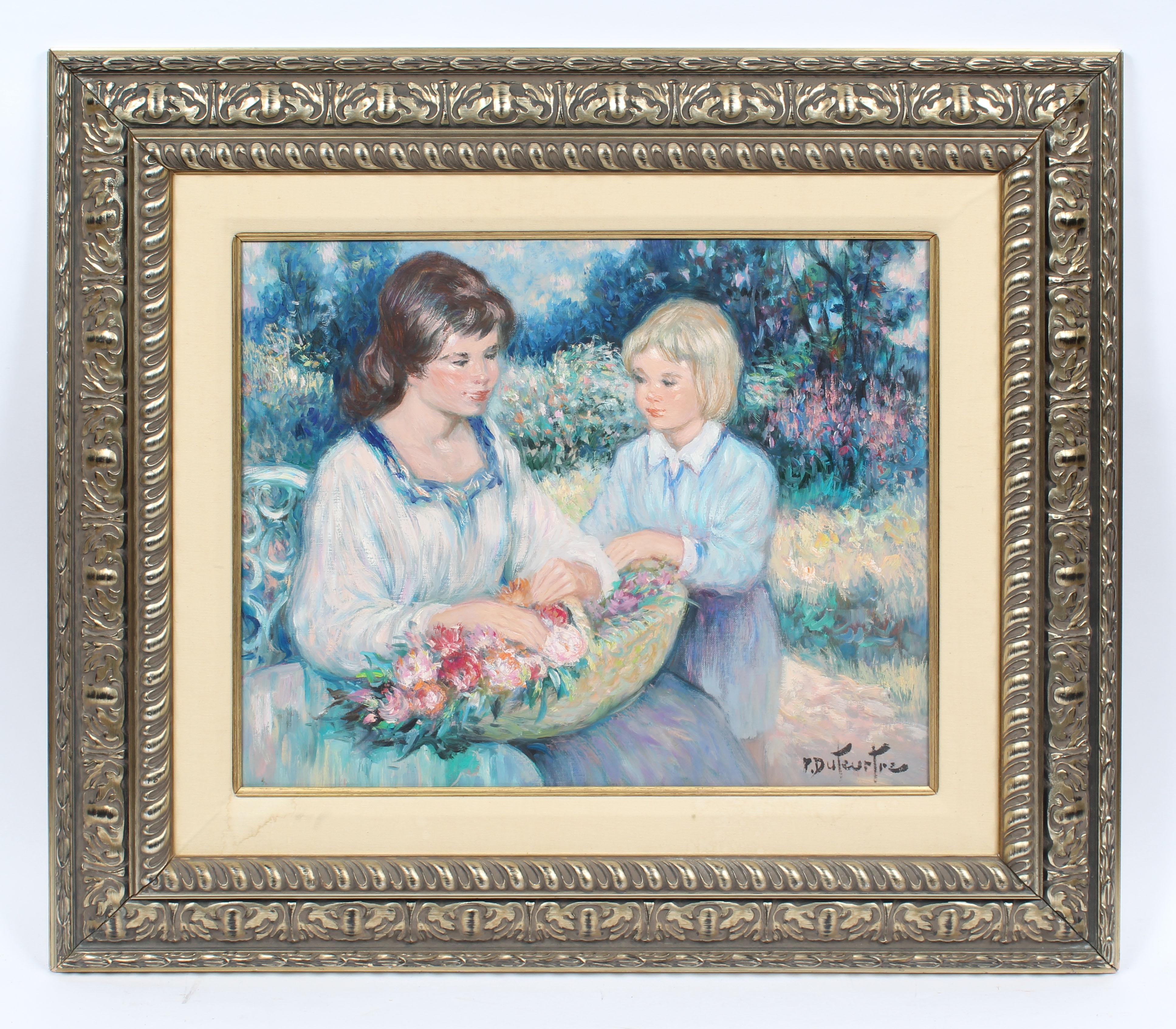 Ancienne peinture impressionniste française - Portrait de fleurs rassemblant - Painting de Pierre Eugène Duteurtre (1911 - 1989