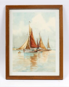 Peinture de port de l'Hudson River School à New York, encadrée et monogrammée J.W.