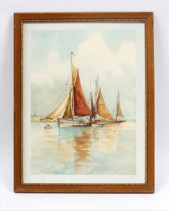 Hudson River School NY Harbor Painting Framed Monogrammed J.W. 