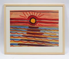 Toma Yovanovich - Peinture à l'aquarelle - Paysage abstrait et coloré du milieu du siècle dernier