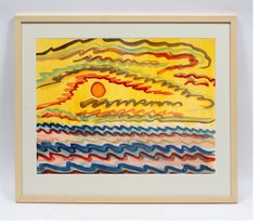 Retro Toma Yovanovich Mid Century Abstract Landscape Colorful Watercolor Painting 