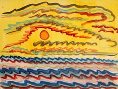 Toma Yovanovich Mid Century Abstract Landscape Colorful Watercolor Painting