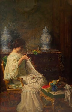 SEAMSTRESS IN INTERIOR (1907) BY PAUL ÉDOUARD DELIGNY