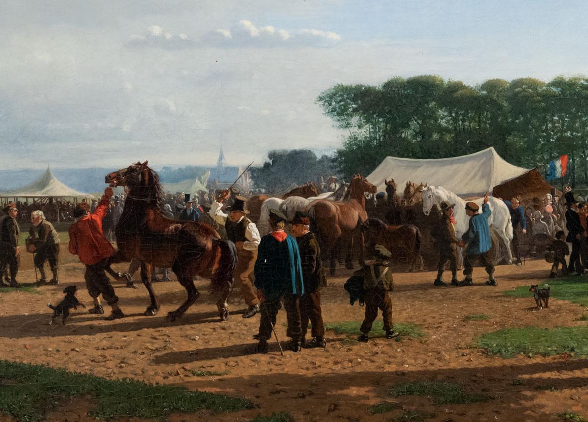 Cornelis Albertus Johannes Schermer Figurative Painting - THE HORSE FAIR (1856) BY CORNELIS SCHERMER