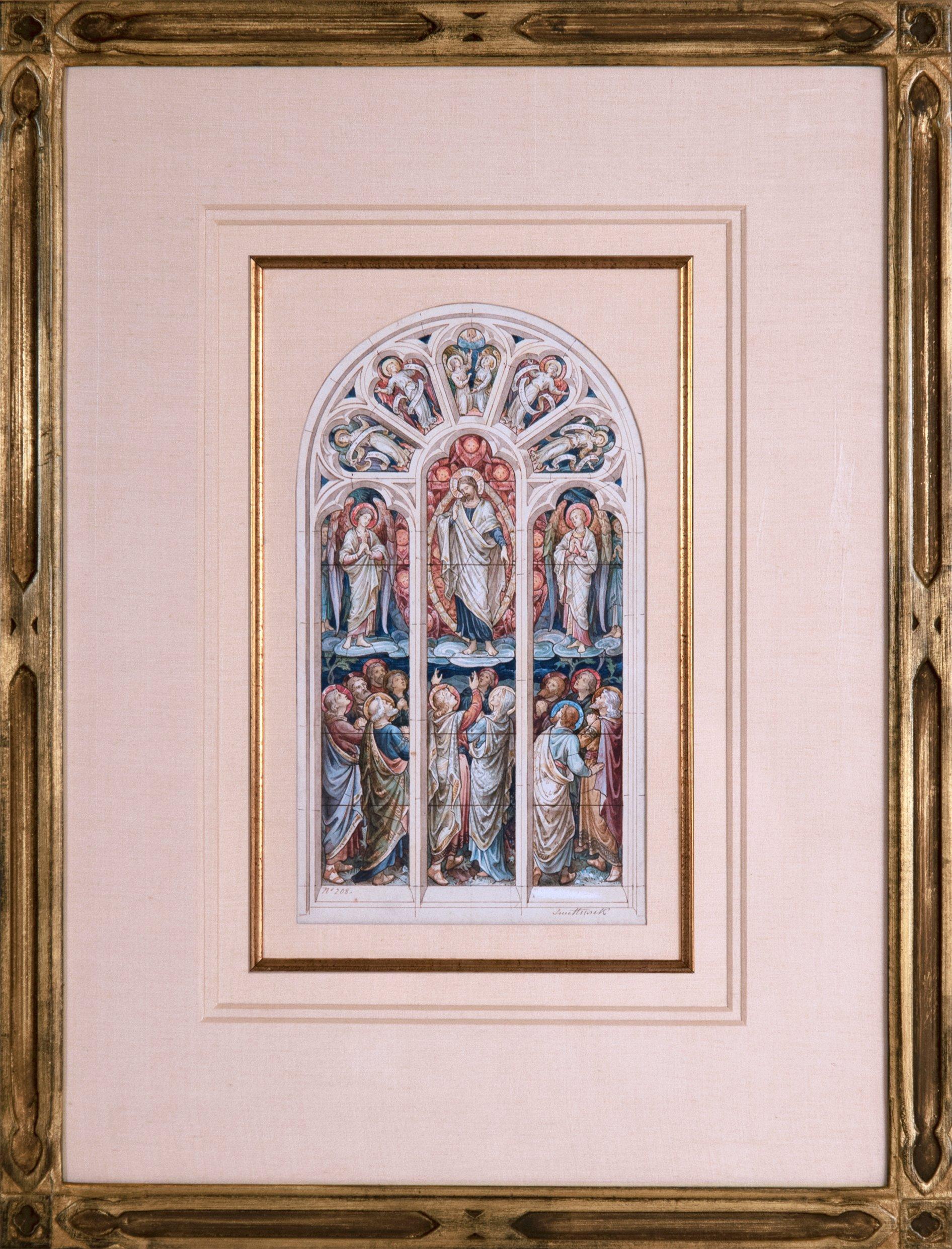 An original watercolor created by the artist Thomas William Camm (British, 1839-1912) for a Church commission. Camm is considered one of Great Britain's most talented designers of stained glass. Before production on a monumental work of stained