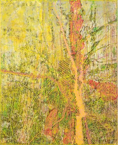 Baum #3 – Abstrakte Kunst, Moderne Kunst, Zeitgenössische Kunst, Ölfarbe, Wald, gelb