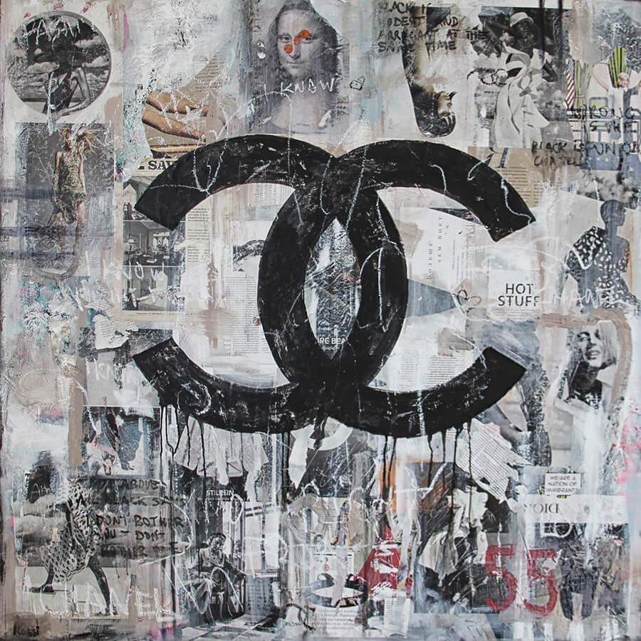 Chanel Pastel - edgy, Chanel, Painting, Contemporary Art, Fashion, grey pastel - Mixed Media Art by Kristin Kossi