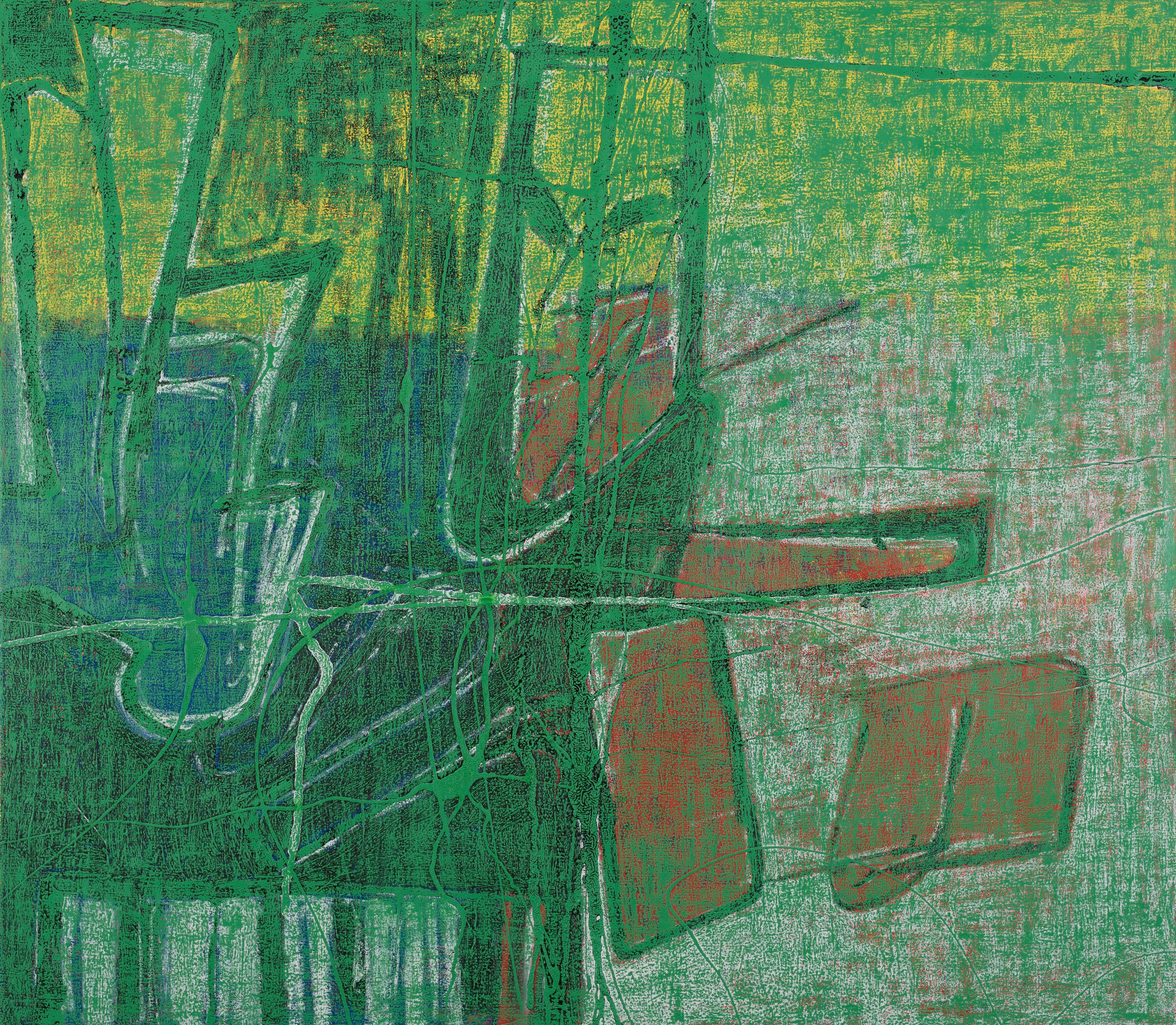 Alexander Höller Abstract Painting - Klarwirrspieler - Abstract Expressionism, Contemporary, Hoeller, green, painting