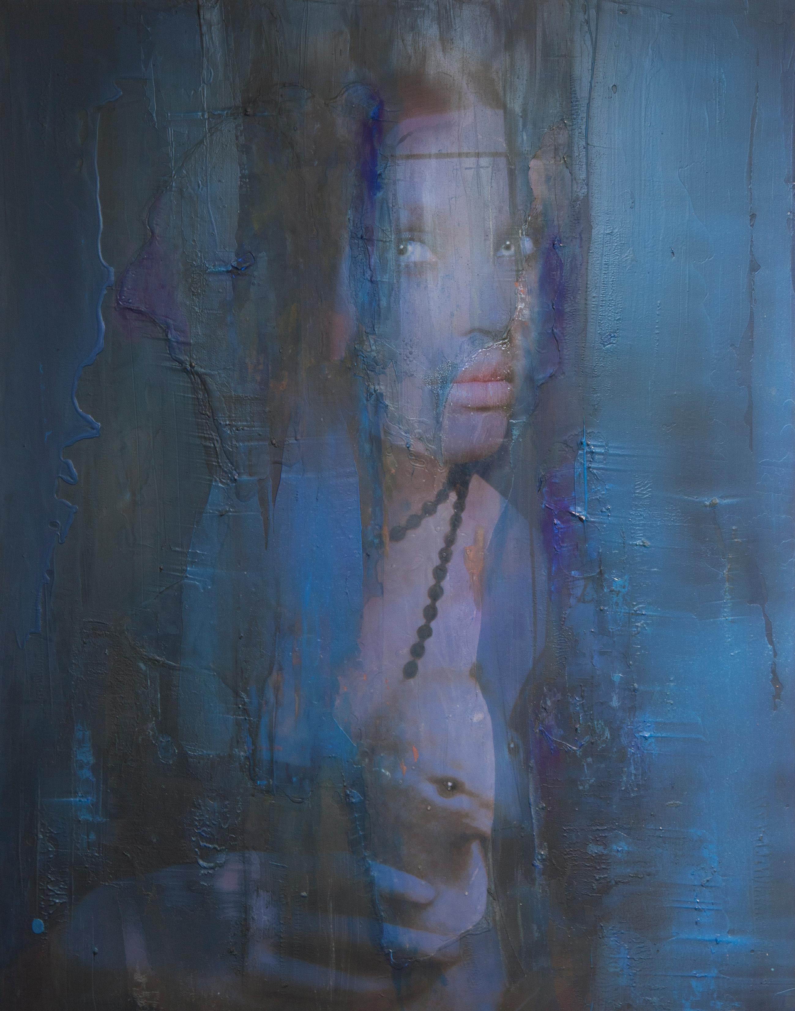 Corinna Holthusen Figurative Painting - Leonardo -blue, Contemporary Art, Figurative Art, Portrait, Female, Woman, Paint