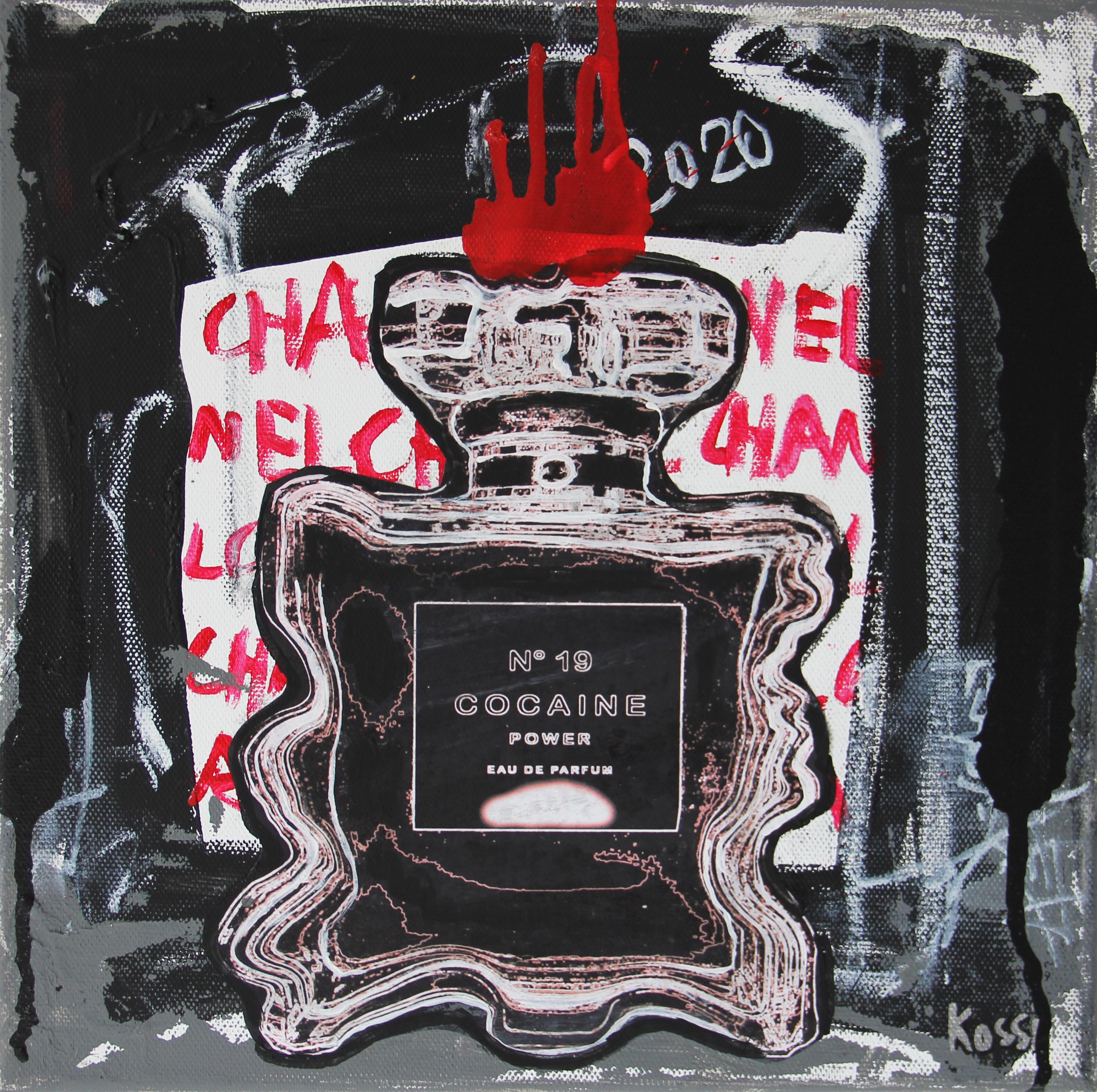 Kristin Kossi Still-Life Painting - Nr. 19 Cocaine Power -black, red, expressive, Contemporary, Pop Art, Chanel 