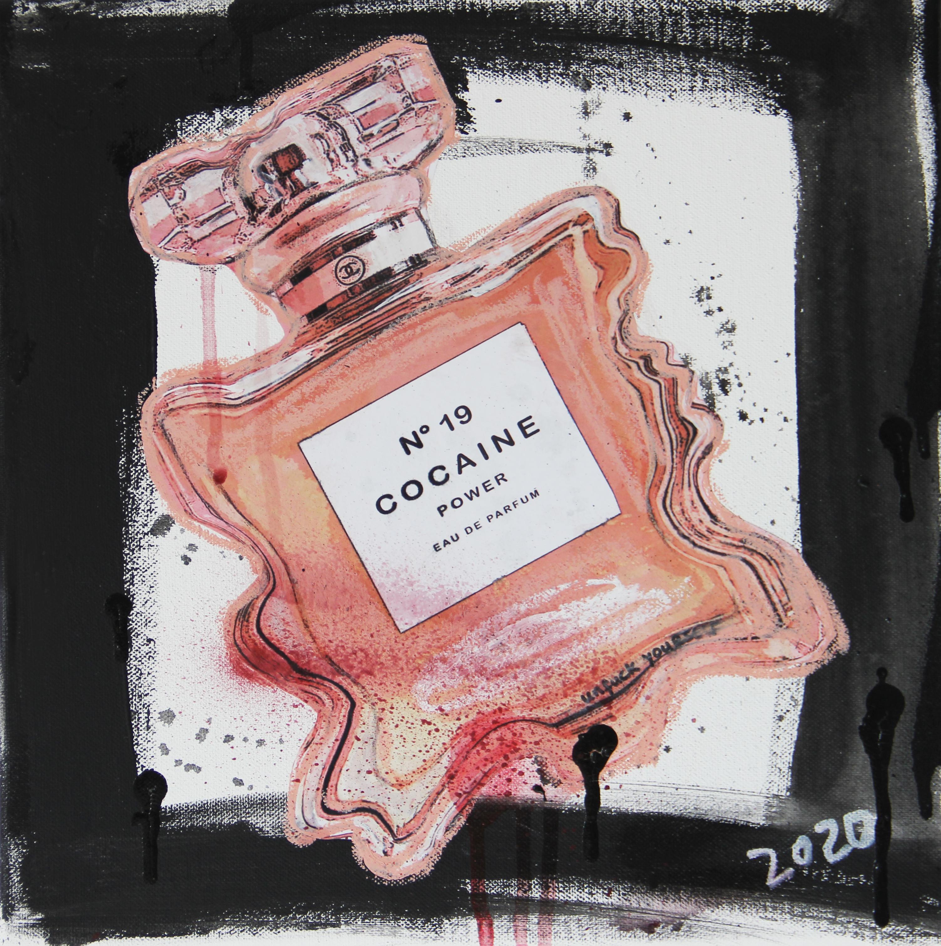 Kristin Kossi Still-Life Painting - Nr. 19 Cocaine Power- powder, pink, expressive, Contemporary, Pop Art, Chanel 