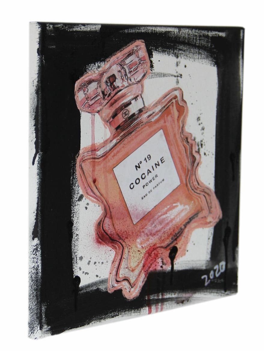 Nr. 19 Cocaine Power- powder, pink, expressive, Contemporary, Pop Art, Chanel  - Painting by Kristin Kossi