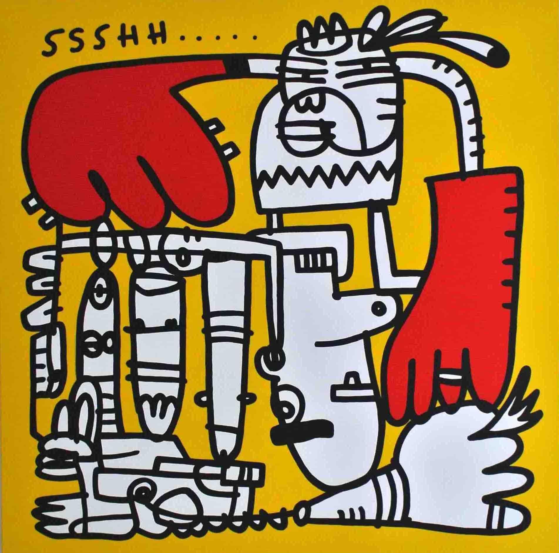 Christian Junghanns Figurative Painting - SSHHH - Pop Art Painting, Neo Pop, yellow, red, 21stC., modern art, abstract
