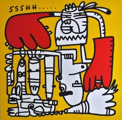 SSHHH - Pop Art Painting, Neo Pop, yellow, red, 21stC., modern art, abstract